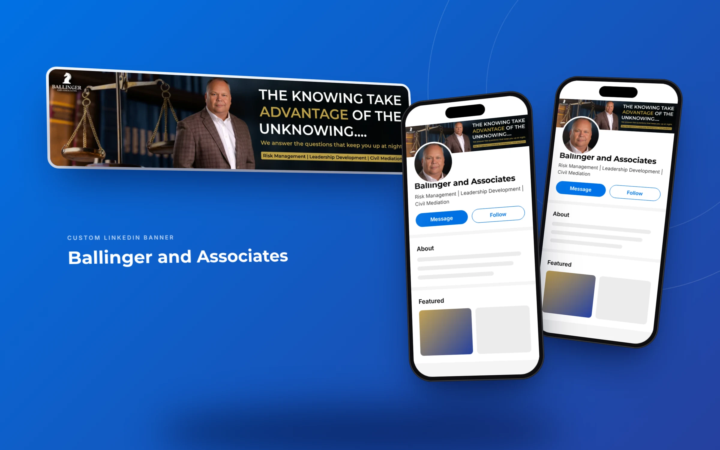 Risk consultant LinkedIn branding for Ballinger and Associates displayed on mobile phones