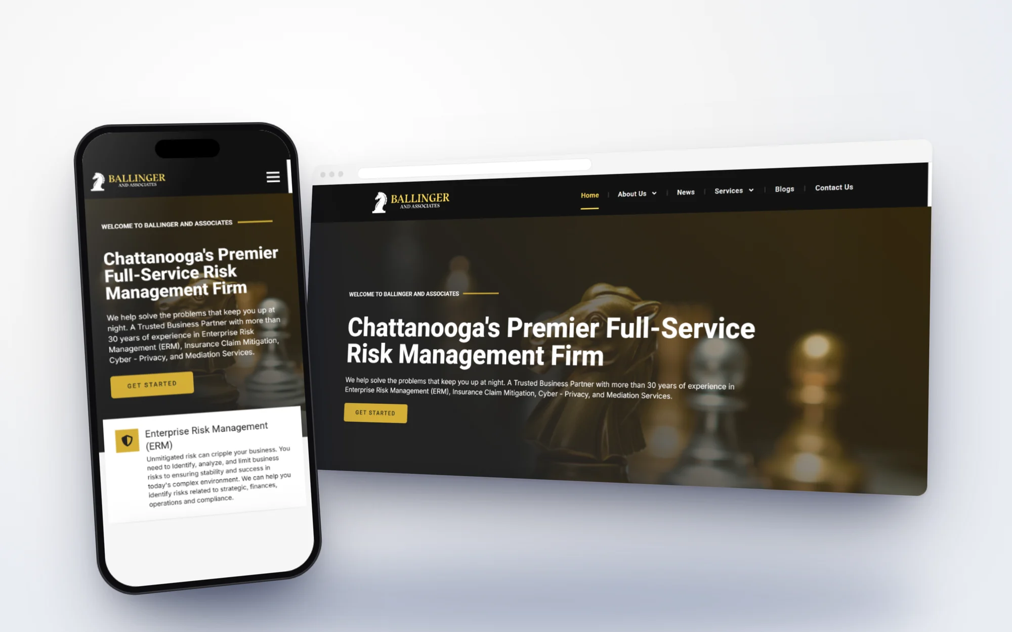 Ballinger and Associates website design by Design Fly 24, shown on desktop and mobile