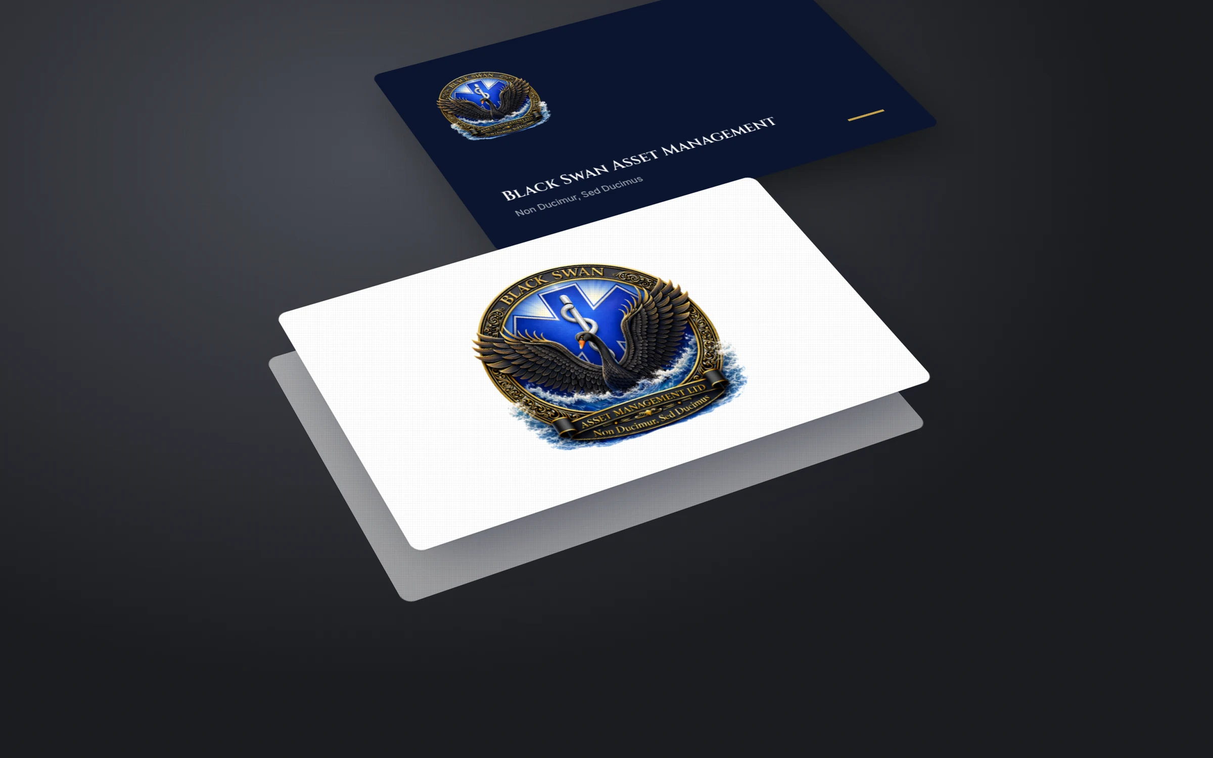 Business card design for Black Swan Asset Management in front and back views