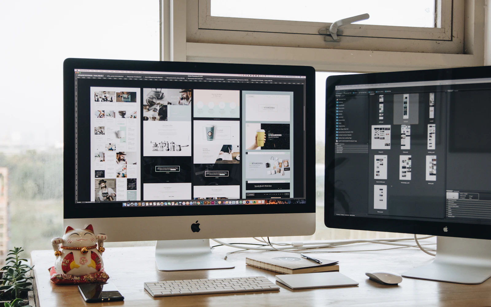 Web designer comparing Elementor vs Gutenberg on a desktop monitor