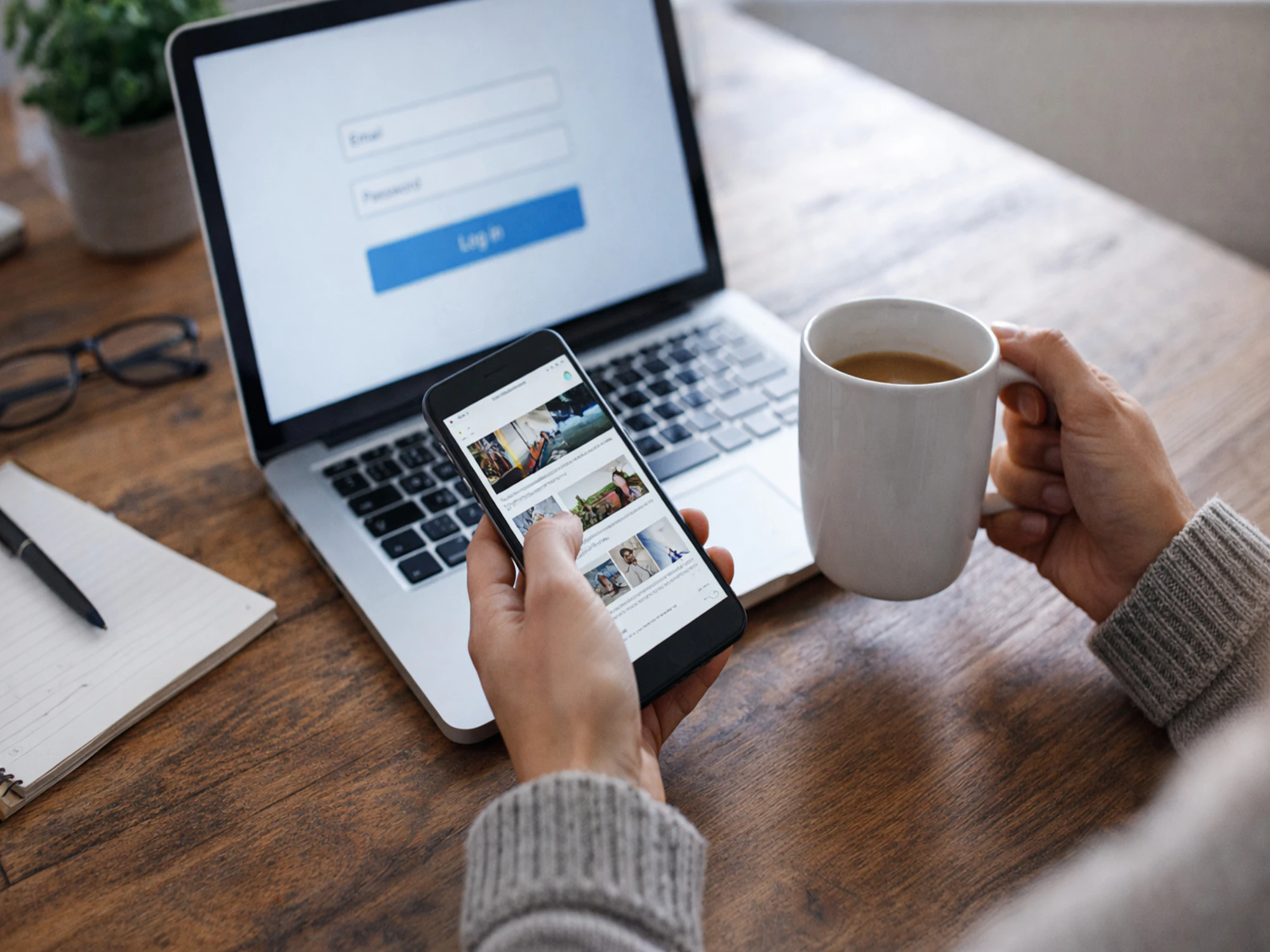 Laptop workspace used to plan email marketing services for consultants and online stores