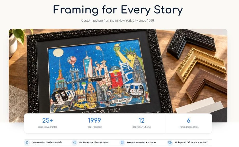 Frame shop website design for Galleria On Third