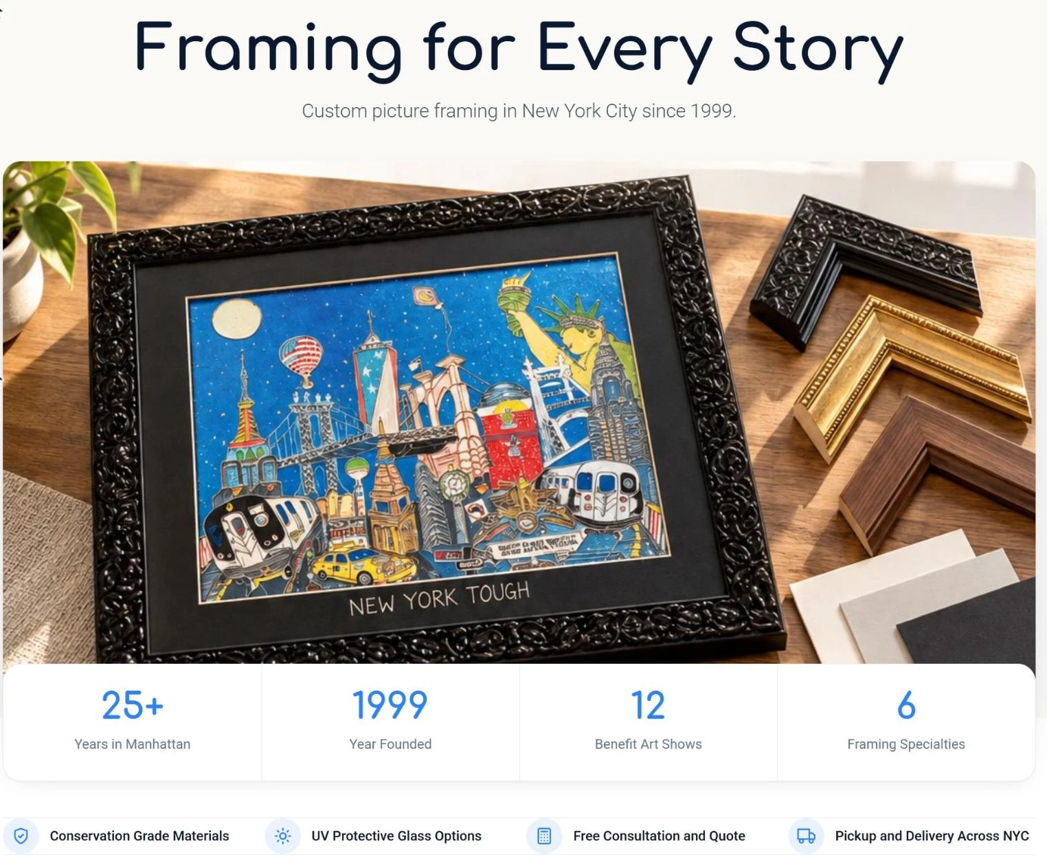 Frame shop website design for Galleria On Third homepage