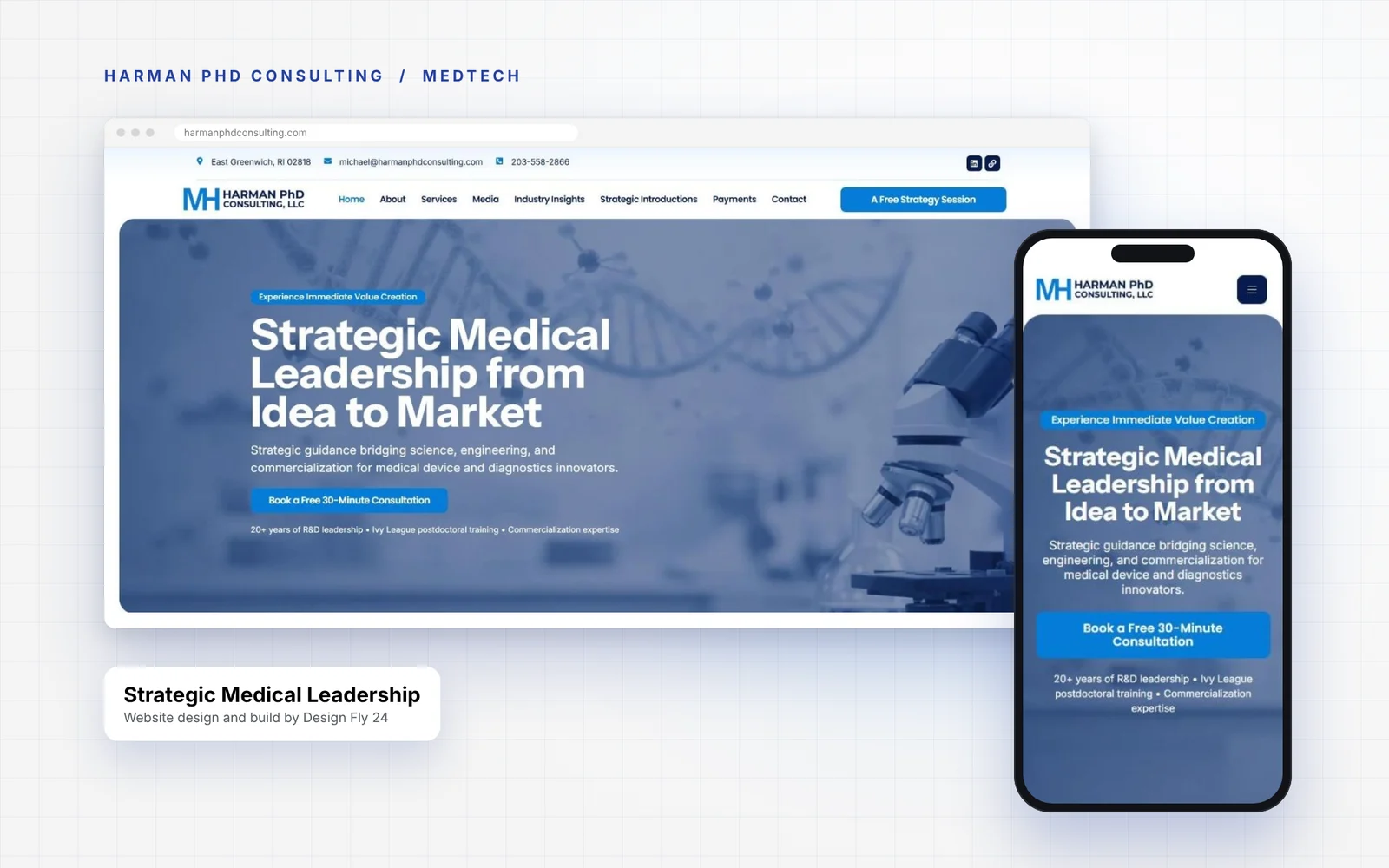 Harman PhD Consulting MedTech consultant website design case study