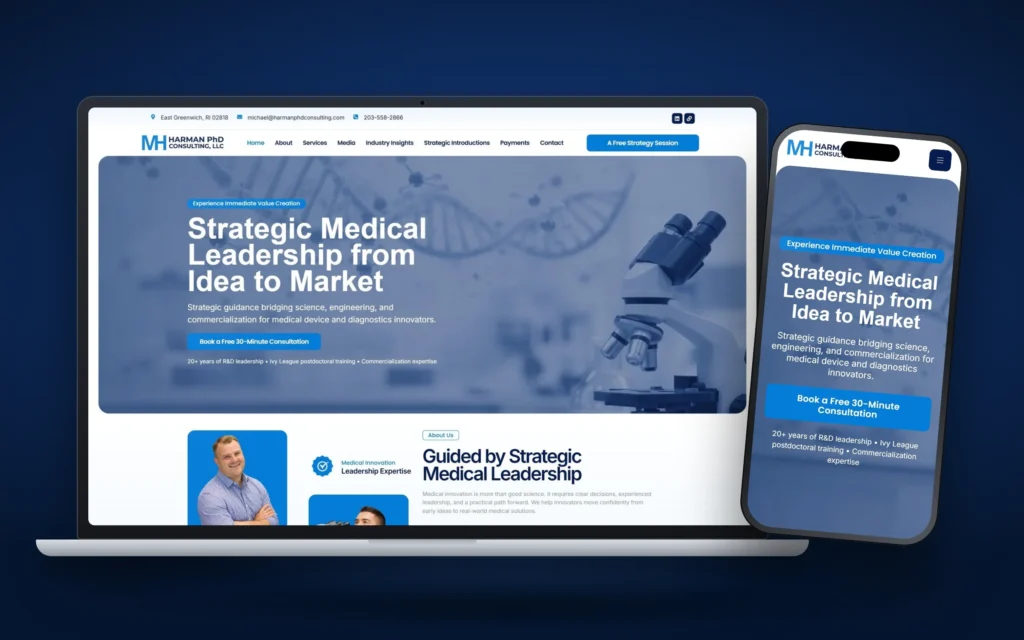 harman phd consulting website mockup