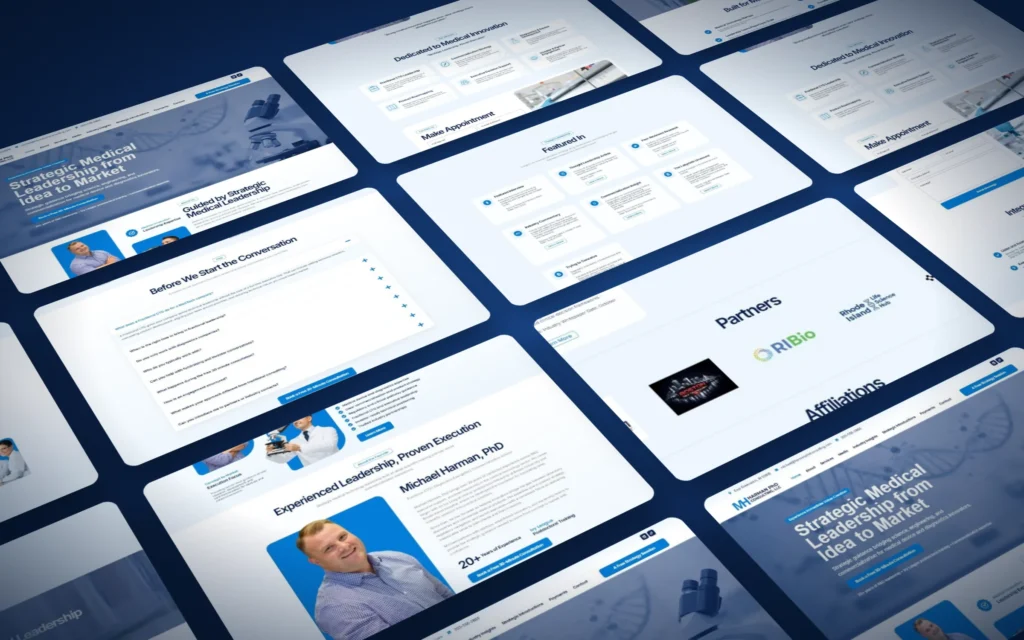 harman phd consulting website mockup section wall