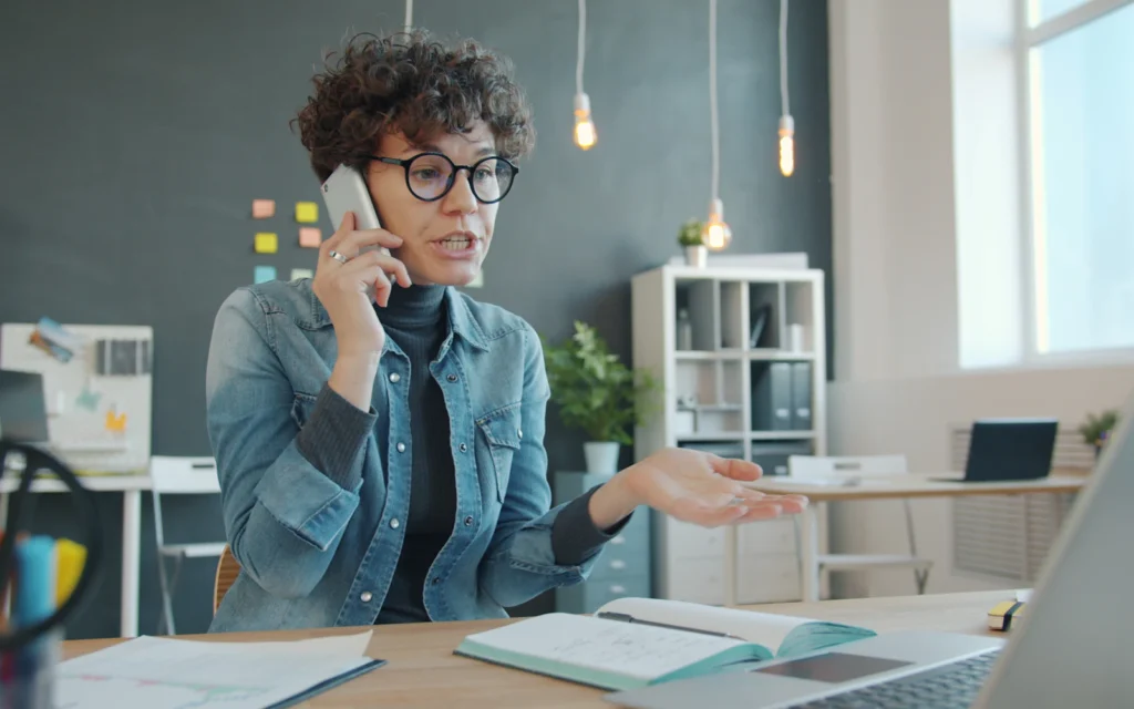 Consultant on a call with a client, learning how to write a case study