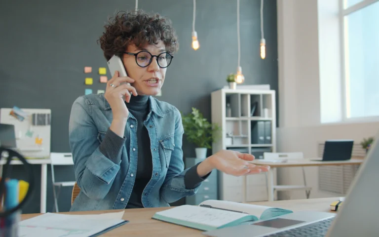 Consultant on a call with a client, learning how to write a case study