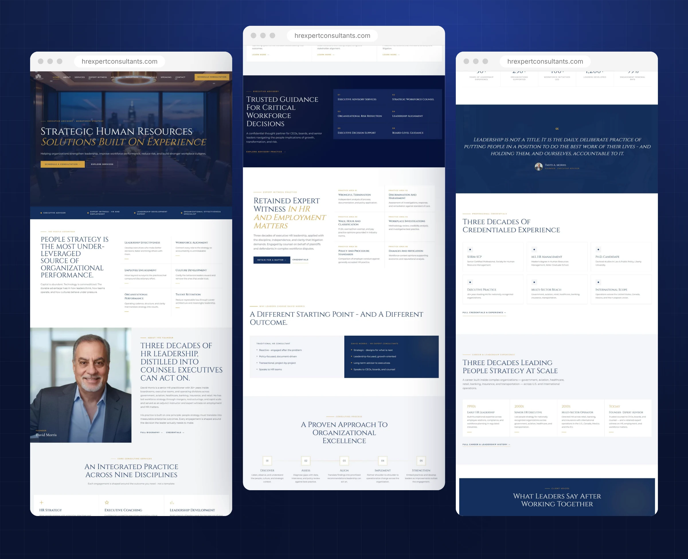 Complete homepage sections of the HR consultant website design for HR Expert Consultants