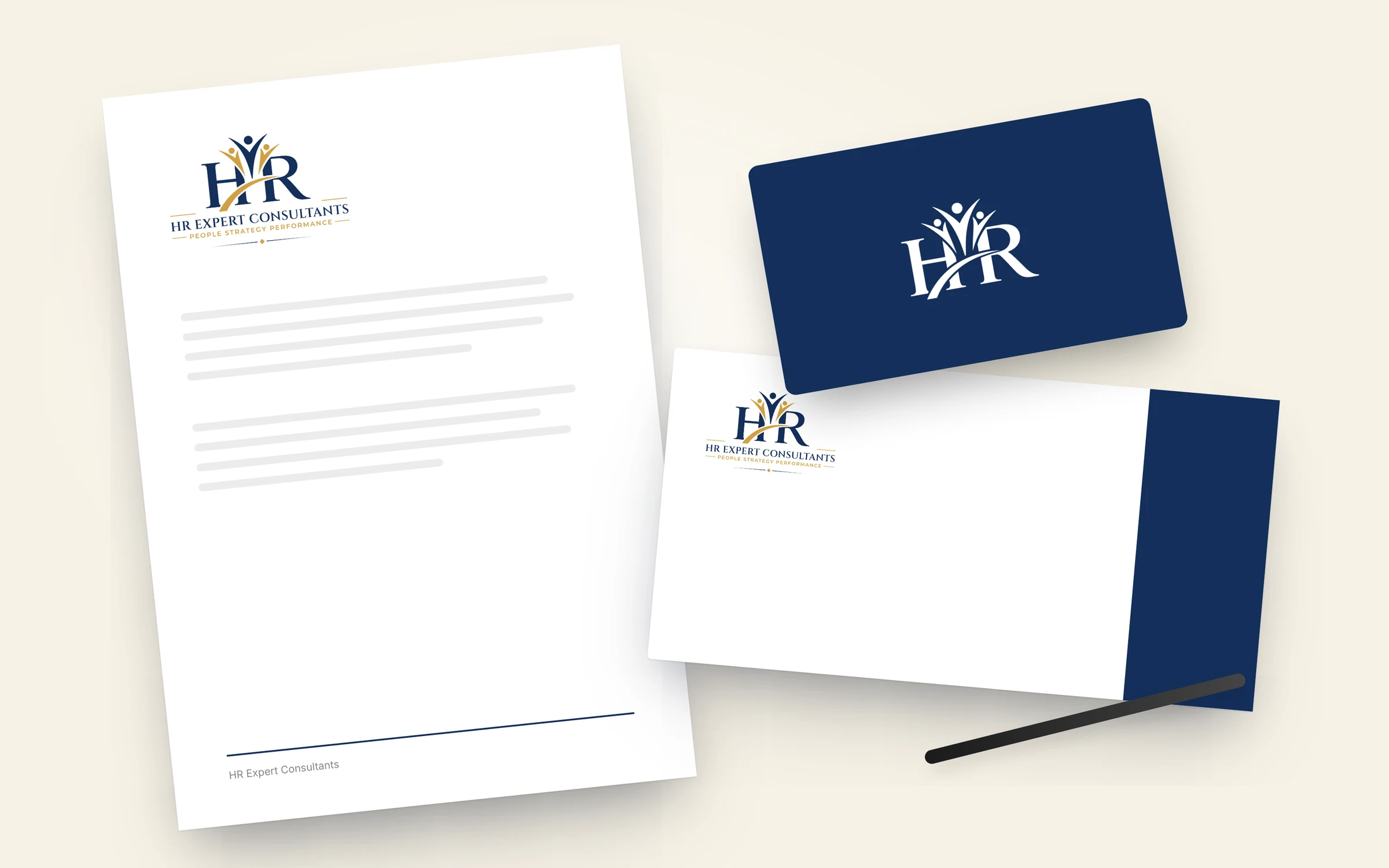 Stationery set for HR Expert Consultants with letterhead, envelope and business cards