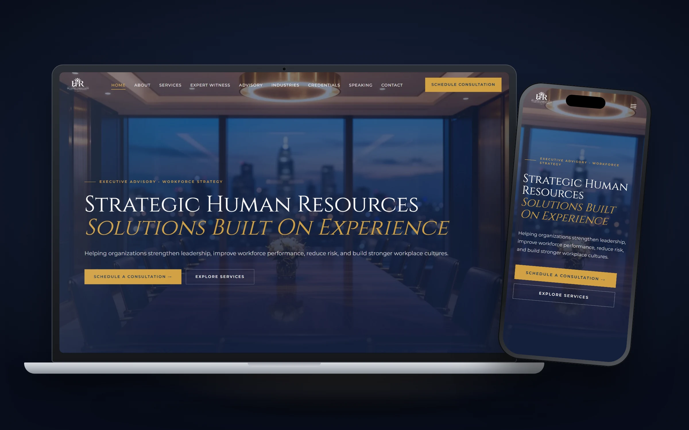 Expert witness website design for HR Expert Consultants on laptop and phone