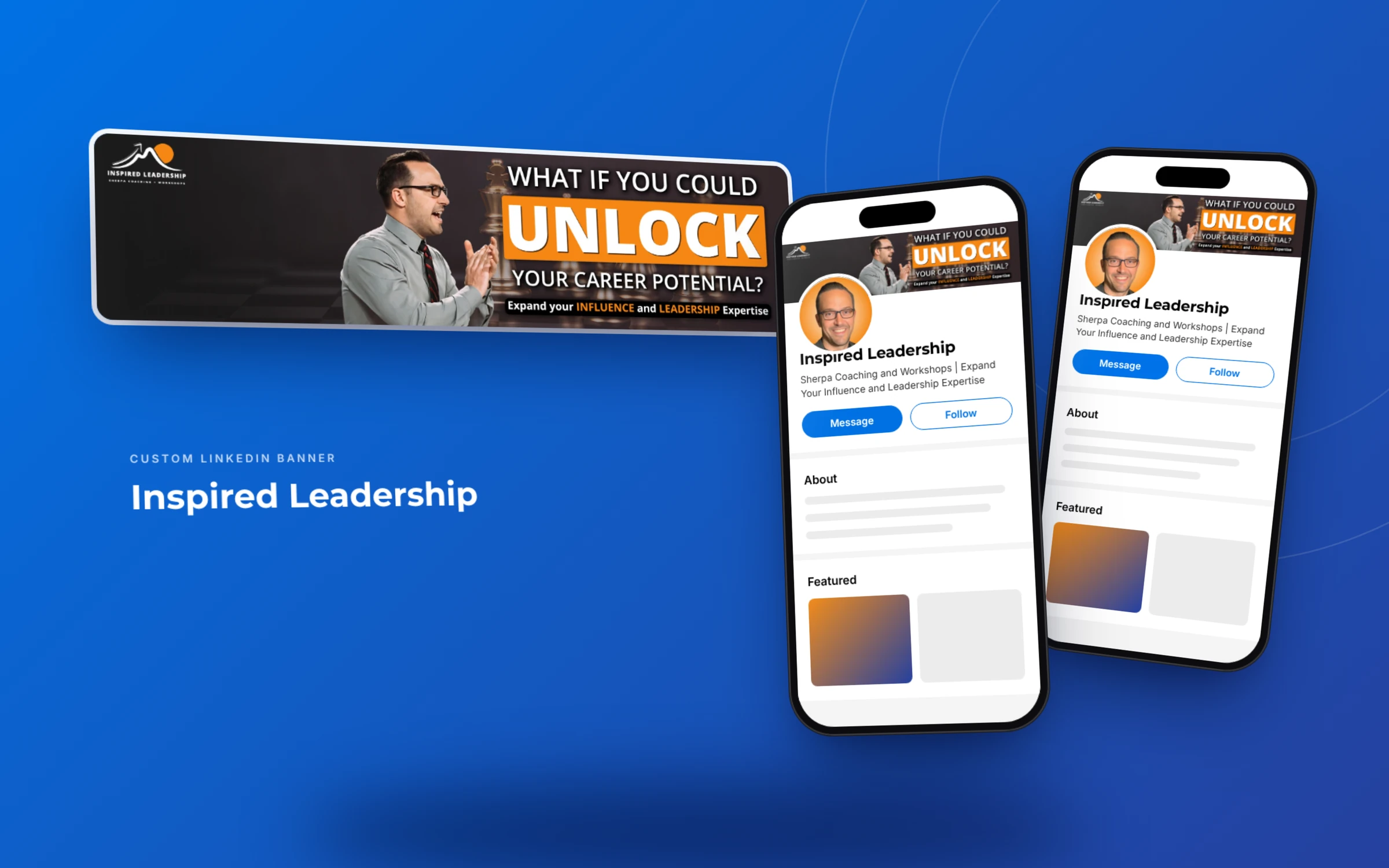Leadership coach LinkedIn profile for Inspired Leadership displayed on mobile phones