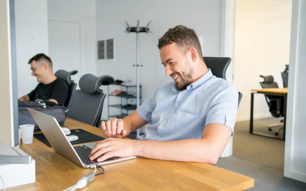 Small firm owner working on LinkedIn company page optimization