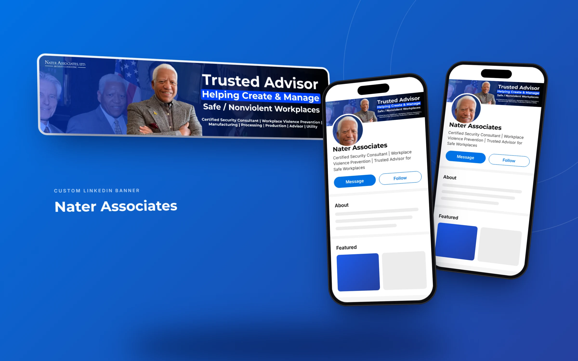 Workplace violence consultant LinkedIn for Nater Associates displayed on mobile phones