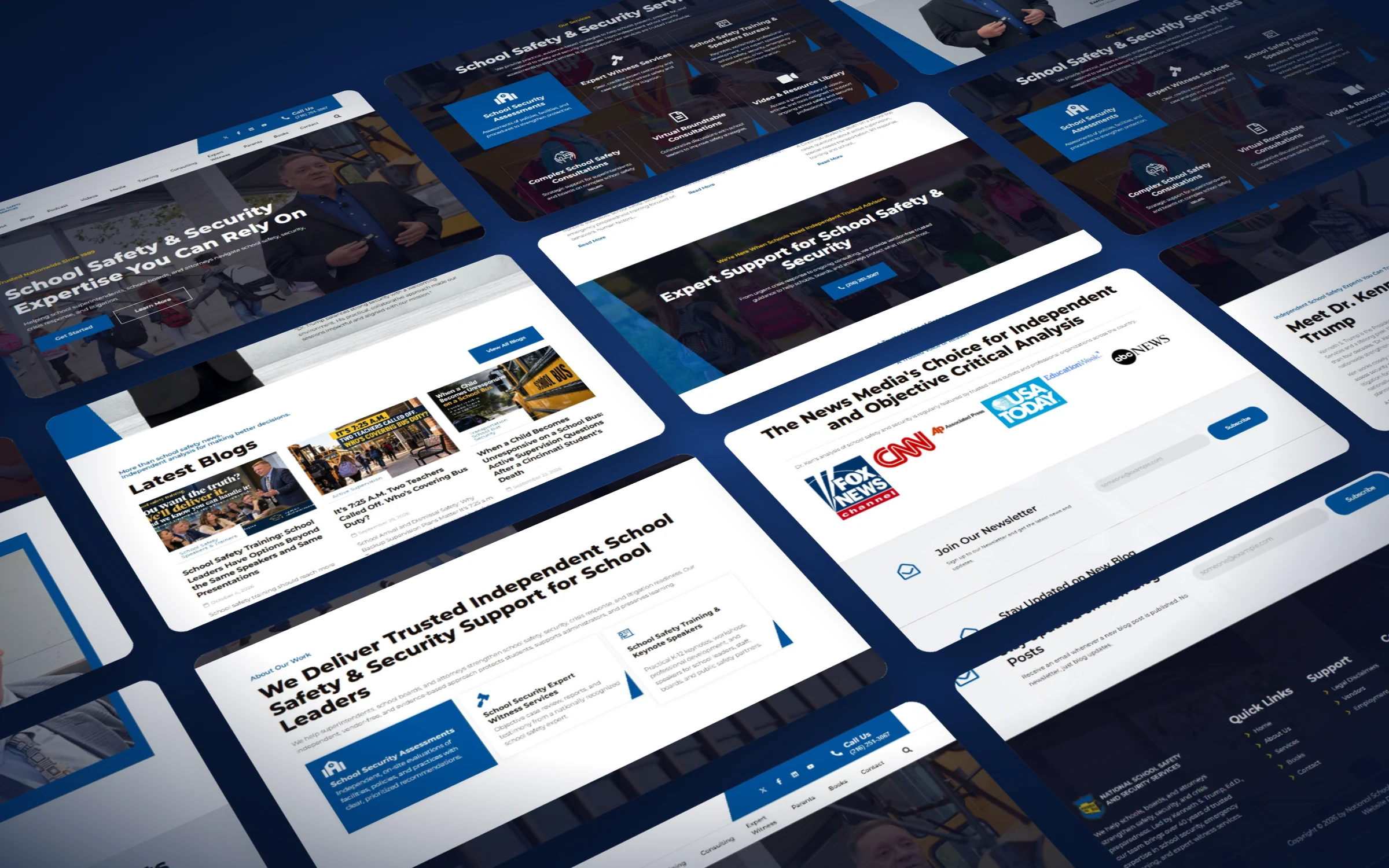 National School Safety and Security Services website design by Design Fly 24, shown on a premium mockup