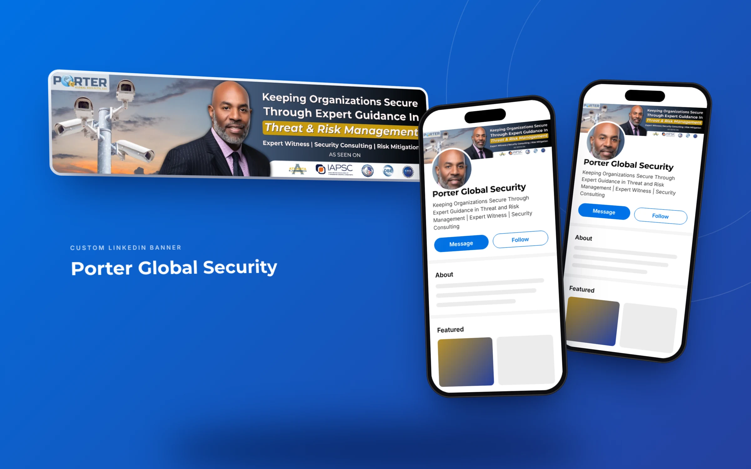 Security consultant LinkedIn profile for Porter Global Security displayed on mobile phones
