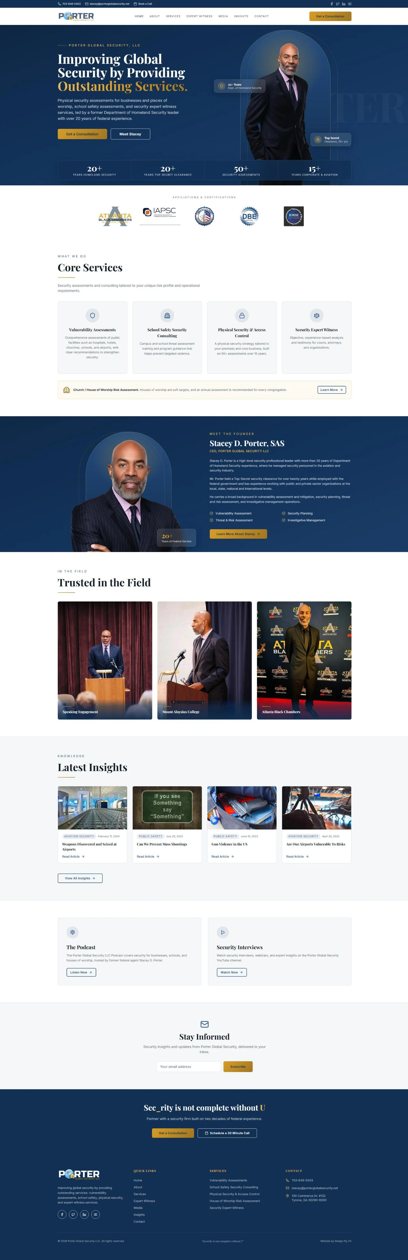 New homepage from the security consultant website redesign, full length