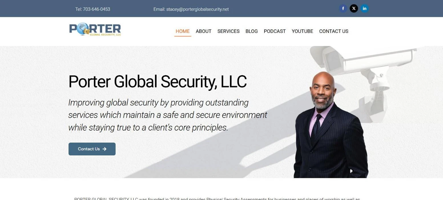 Old Porter Global Security homepage before the redesign