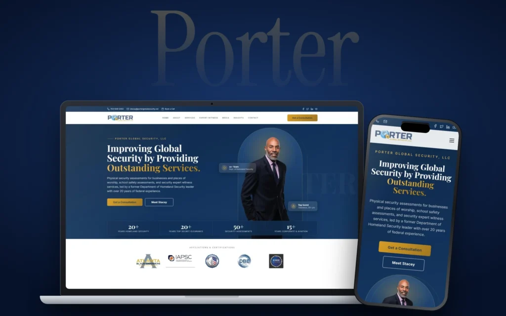 Porter Global Security website on laptop and phone, designed by Design Fly 24