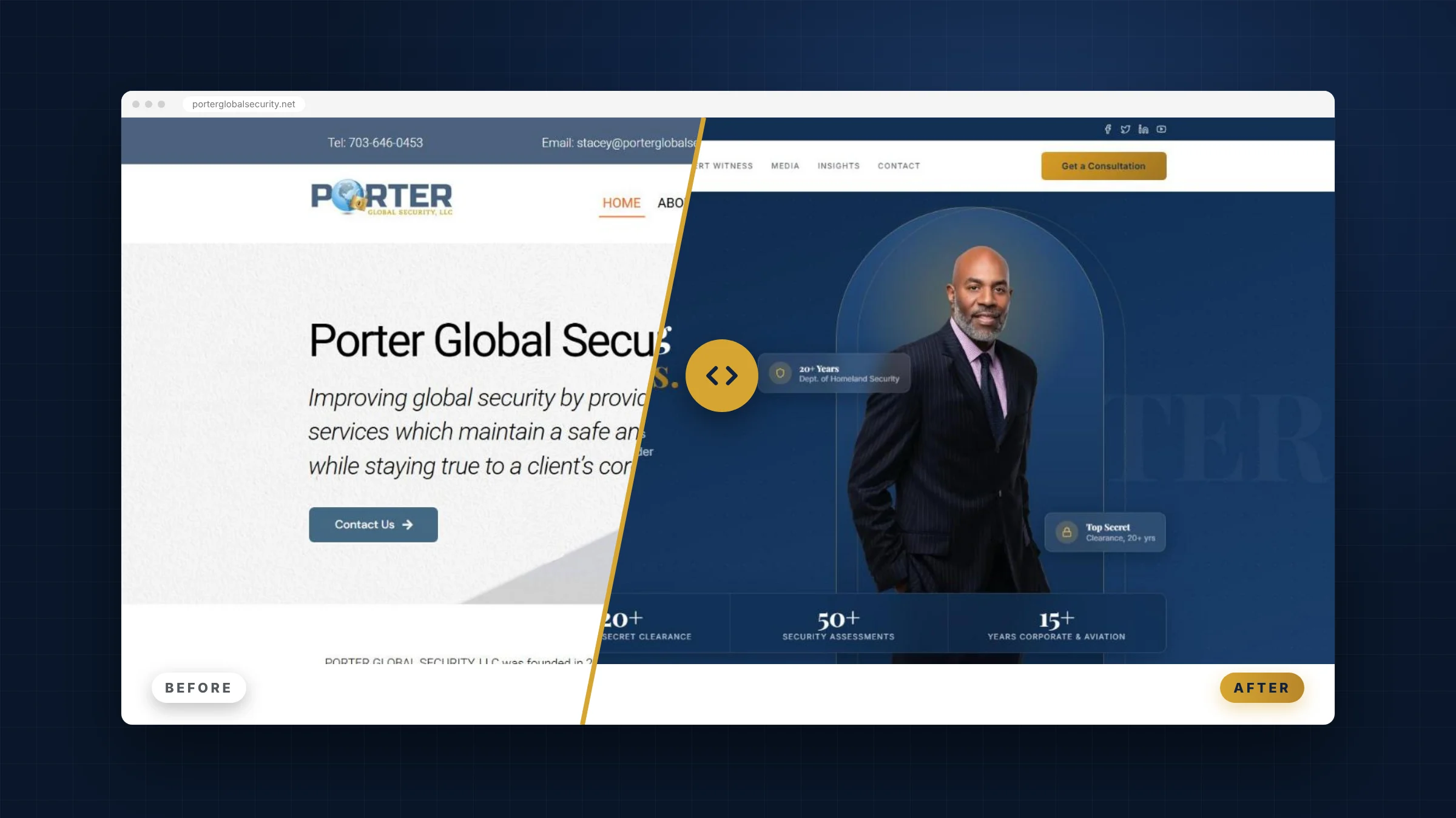 Security consultant website redesign for Porter Global Security