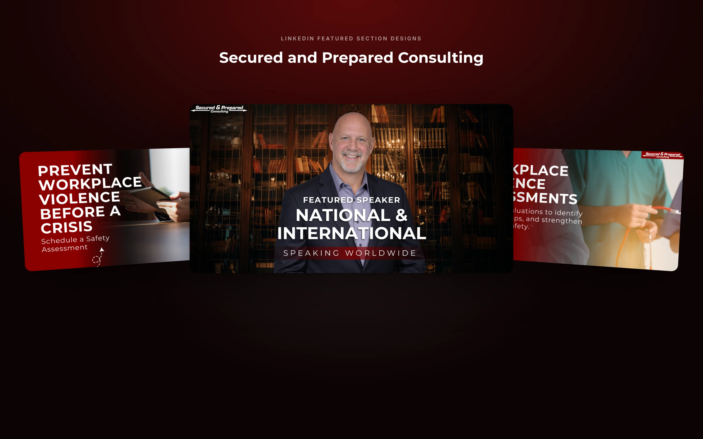 Featured section designs for Secured and Prepared Consulting shown in 3D