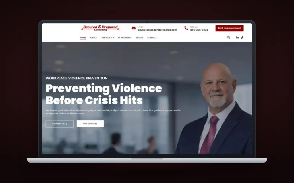 Secured and Prepared Consulting website design by Design Fly 24, shown on laptop and phone