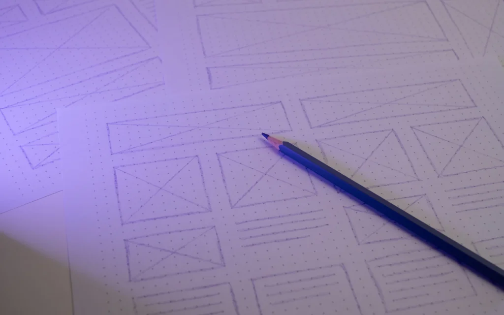 Wireframe sketches for a Webflow website design