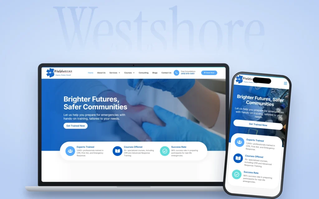 Westshore E.M.R. website design by Design Fly 24, shown on laptop and phone